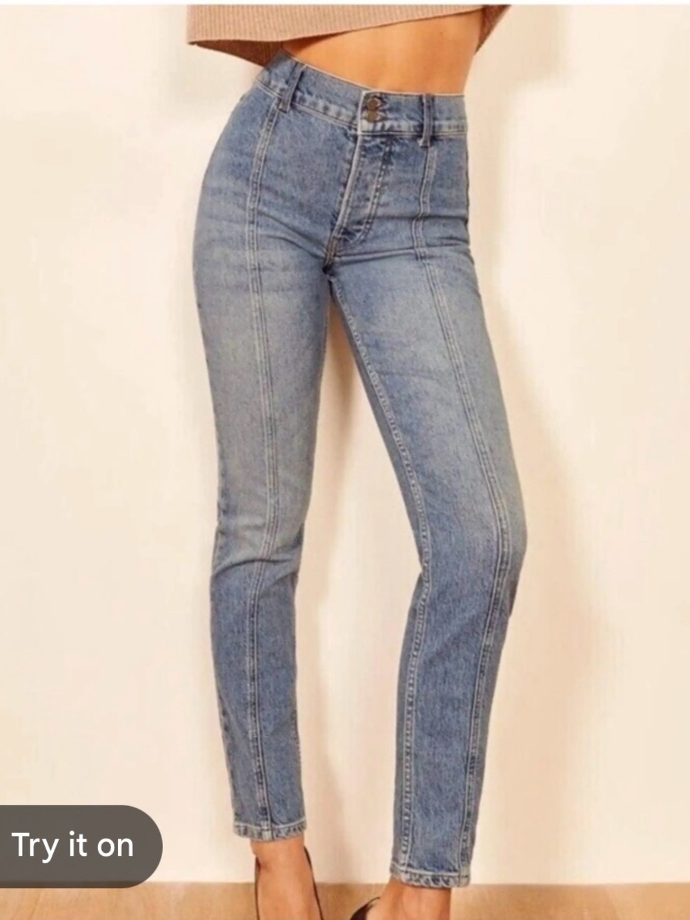 Reformation Jeans Charlie Straight Seamed Jean Blue Wash Size 27